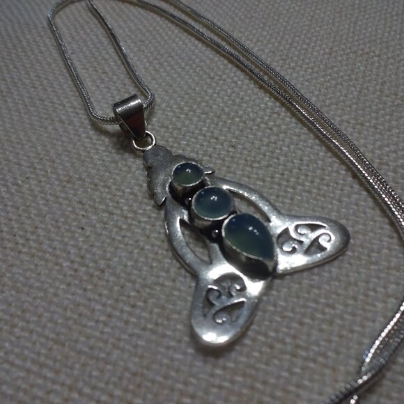 Unique BLUE CHALCEDONY Handmade Sterling GODDESS Pendant/Chain #798B - Picture 1 of 3